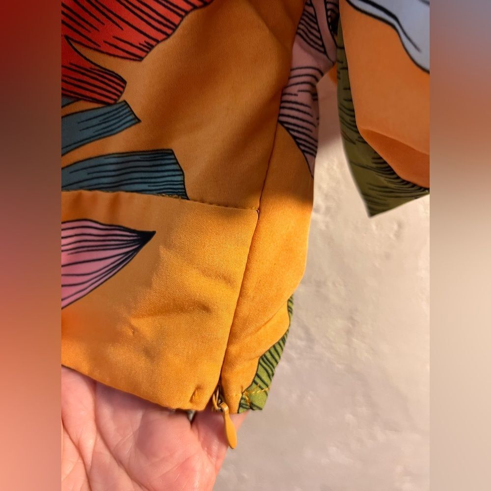 Orange and Blue Tropical Puff Sleeve Ruffled Crop Top summer beach resortwear - Picture 3 of 9